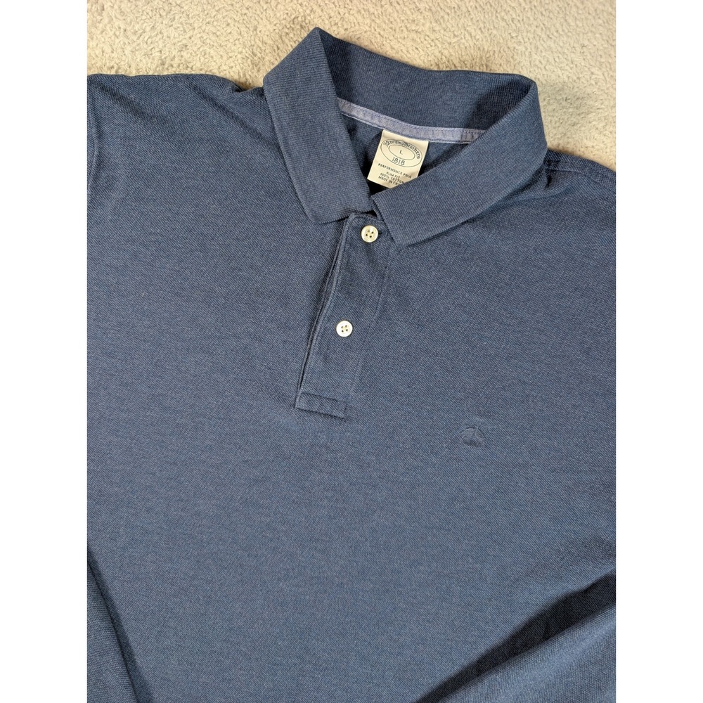 Brooks Brothers 1818 Performance Polo Shirt Mens Large Slim Fit Long Sleeve Blue